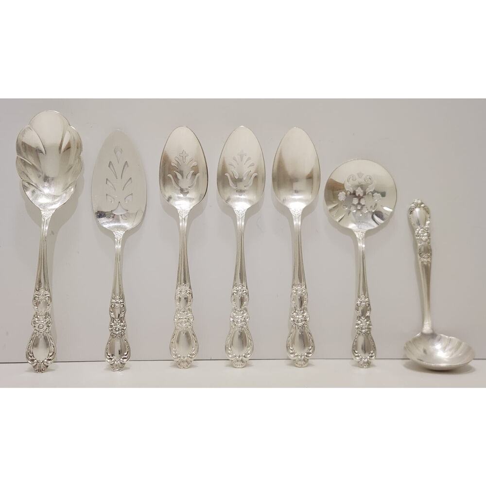Vtg. 1847 Rogers Bros IS 7pc Silver Plate Serving Set Ladle Pie Server Spoons